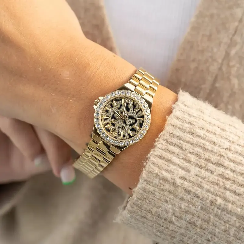 Michael Kors Mini Lennox Animal Pavé Gold-Tone Ladies Watch- MK7394